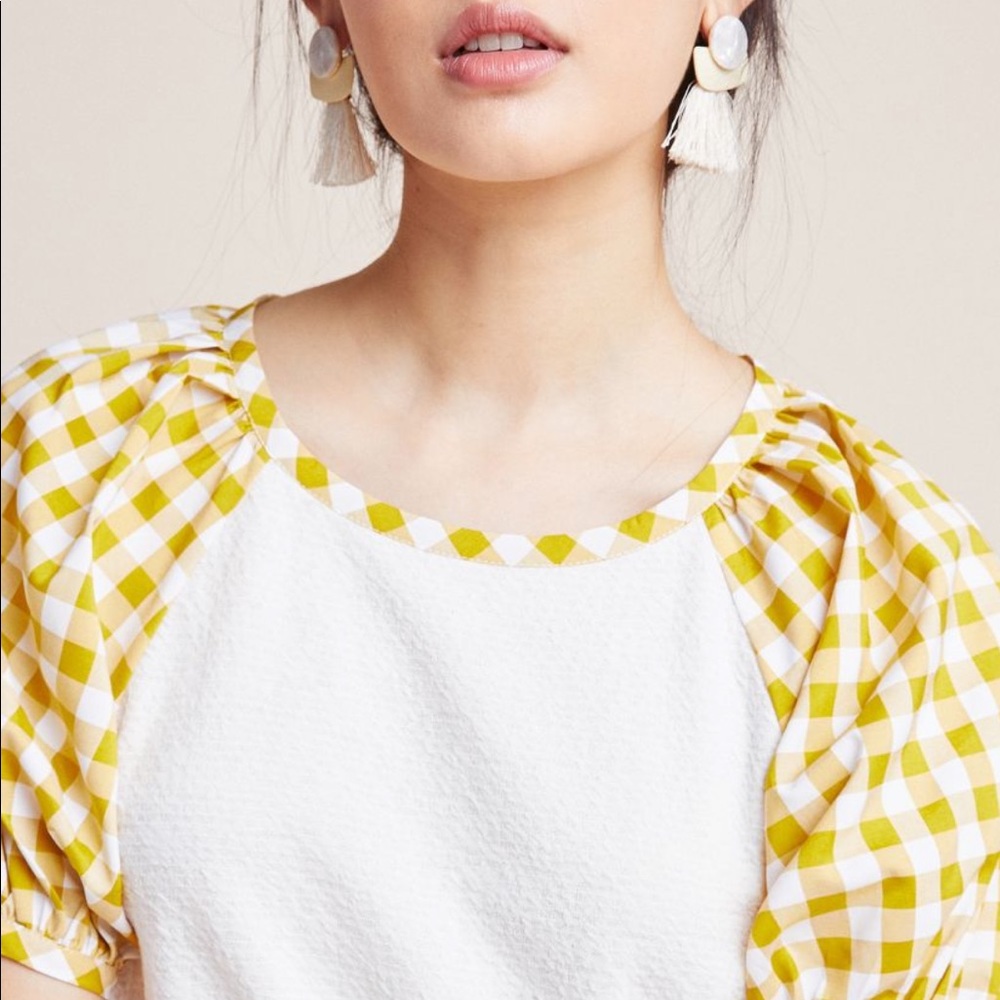 Anthropology Blair Top in yellow and white size SM